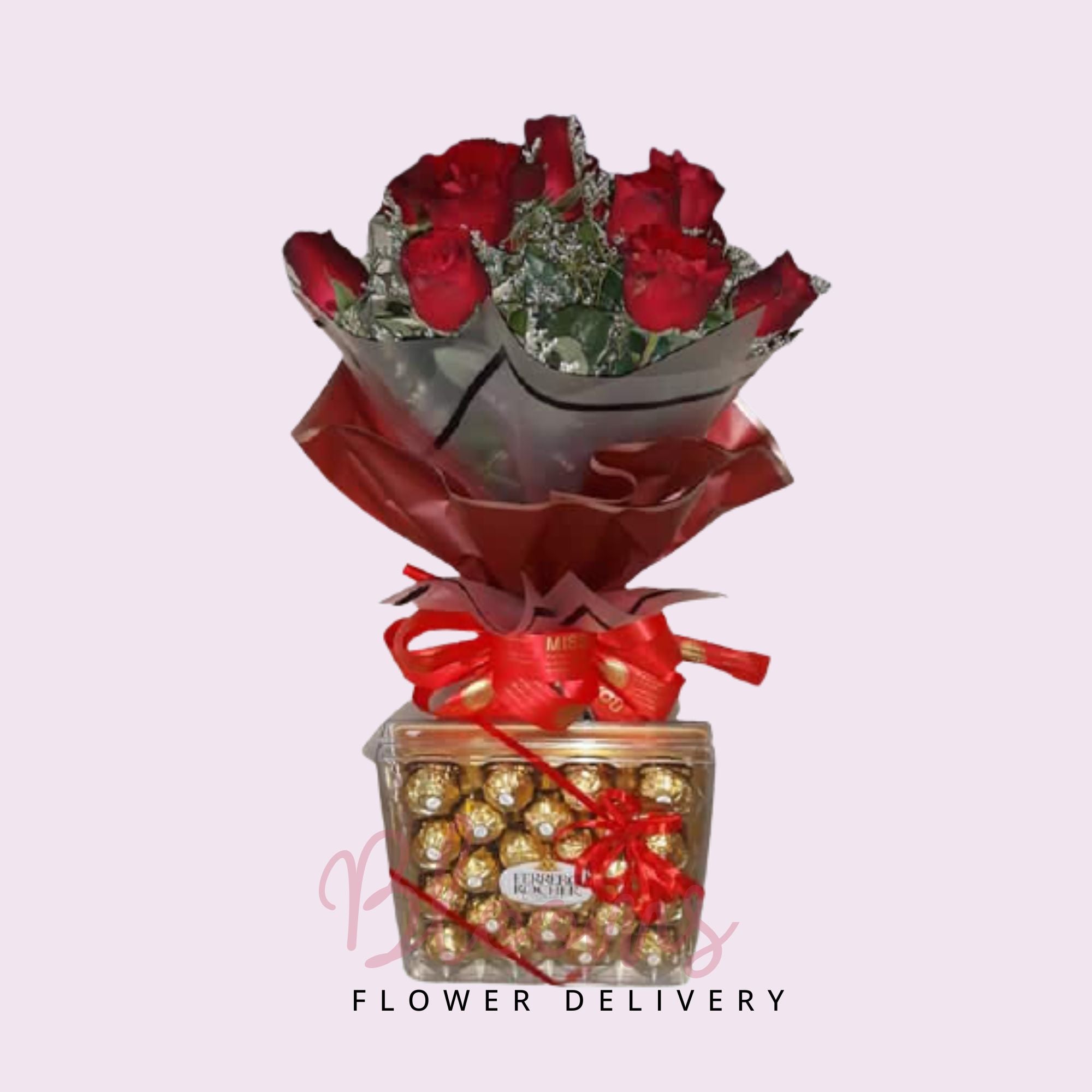 1 dozen Red Roses and 24 pcs. ferrero